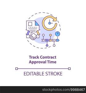 Track contract approval time concept icon. Efficient contract management tips. Stage and status tracking idea thin line illustration. Vector isolated outline RGB color drawing. Editable stroke. Track contract approval time concept icon