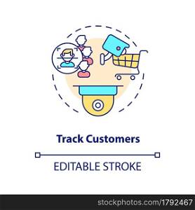 Track customers concept icon. Business tactic for target audience recognition. Surveillance for shopping abstract idea thin line illustration. Vector isolated outline color drawing. Editable stroke. Track customers concept icon