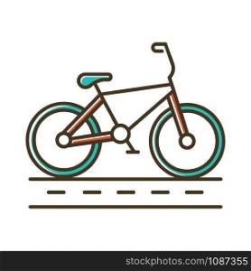 Track cycling color icon. Bicycle on cycle lane, bike path. Time trialling. Roadway for cyclists. Bicycle racing. Cycling route. City cruiser. Extreme sport. Isolated vector illustration
