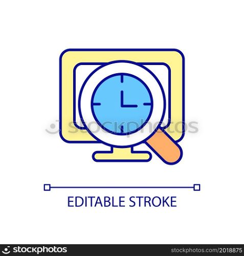 Track online time RGB color icon. Computer software for surveillance and system management. Information technologies. Isolated vector illustration. Simple filled line drawing. Editable stroke. Track online time RGB color icon