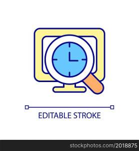 Track online time RGB color icon. Computer software for surveillance and system management. Information technologies. Isolated vector illustration. Simple filled line drawing. Editable stroke. Track online time RGB color icon