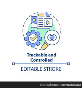 Trackable and controlled concept icon. Easy to access. Content making tip abstract idea thin line illustration. Isolated outline drawing. Editable stroke. Arial, Myriad Pro-Bold fonts used. Trackable and controlled concept icon