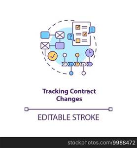 Tracking contract changes concept icon. Contract management software functions. Contract administrator idea thin line illustration. Vector isolated outline RGB color drawing. Editable stroke. Tracking contract changes concept icon