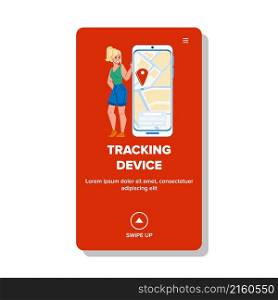 Tracking device app. phone gps track map. mobile car digital system character web flat cartoon illustration. Tracking device vector