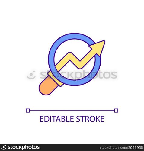 Tracking positive dynamics RGB color icon. Focus on skills and experience development. Potential checkup. Isolated vector illustration. Simple filled line drawing. Editable stroke. Arial font used. Tracking positive dynamics RGB color icon