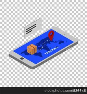 Tracking shipped box icon. Isometric of tracking shipped box vector icon for on transparent background. Tracking shipped box icon, isometric style