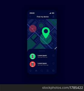 Tracking stolen phone smartphone interface vector template. Losing device prevention. Mobile app page design layout. Monitoring gadget activity online screen. Flat UI for application. Phone display. Tracking stolen phone smartphone interface vector template