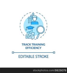 Tracking training efficiency concept icon. Staff reboarding tip idea thin line illustration. Monitoring performance. Analyzing statistics. Vector isolated outline RGB color drawing. Editable stroke. Tracking training efficiency concept icon