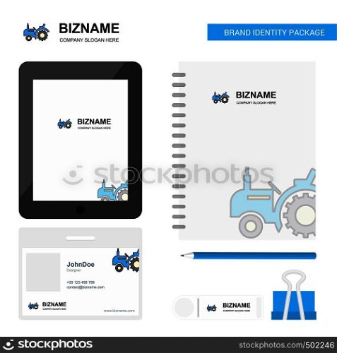 Tractor Business Logo, Tab App, Diary PVC Employee Card and USB Brand Stationary Package Design Vector Template