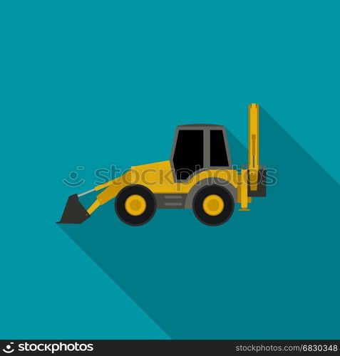 Tractor flat icon. Tractor icon in flat style with long shadow.