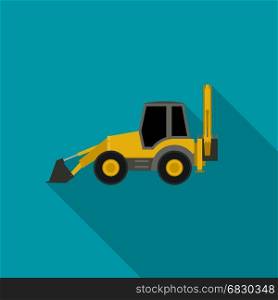 Tractor flat icon. Tractor icon in flat style with long shadow.