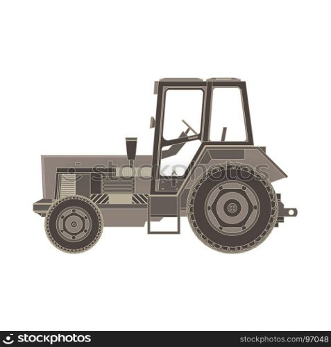 Tractor flat icon. Vector illustration of a farmer vehicle in design isolated style on white background. Heavy agricultural machinery for field work