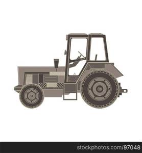 Tractor flat icon. Vector illustration of a farmer vehicle in design isolated style on white background. Heavy agricultural machinery for field work
