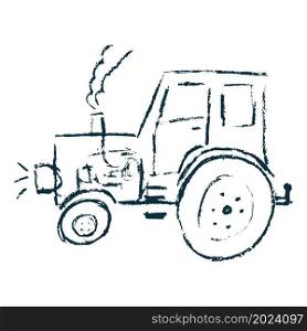 Tractor. Icon in hand draw style. Drawing with wax crayons, colored chalk, children&rsquo;s creativity. Vector illustration. Sign, symbol, pin, sticker. Icon in hand draw style. Drawing with wax crayons, children&rsquo;s creativity