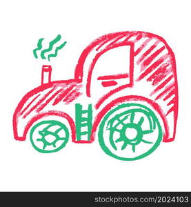 Tractor. Icon in hand draw style. Drawing with wax crayons, colored chalk, children&rsquo;s creativity. Vector illustration. Sign, symbol, pin. Icon in hand draw style. Drawing with wax crayons, children&rsquo;s creativity