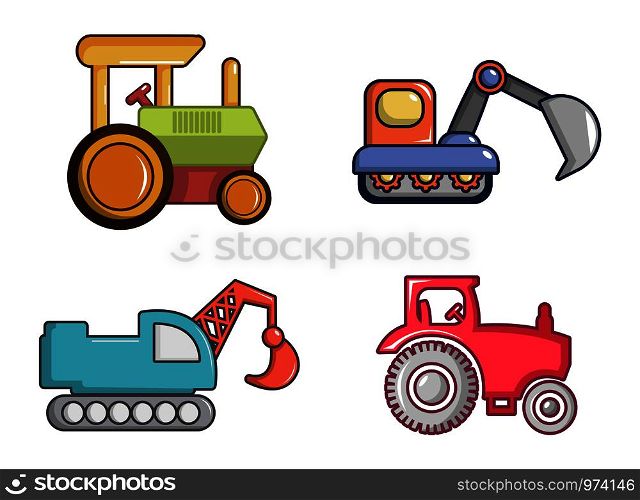 Tractor icon set. Cartoon set of tractor vector icons for web design isolated on white background. Tractor icon set, cartoon style