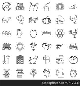 Tractor icons set. Outline style of 36 tractor vector icons for web isolated on white background. Tractor icons set, outline style