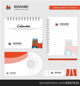 Tractor Logo, Calendar Template, CD Cover, Diary and USB Brand Stationary Package Design Vector Template
