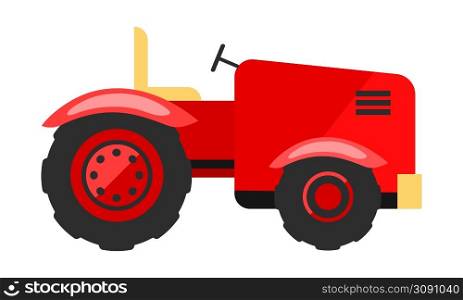 Tractor semi flat color vector object. Farm machine. Agricultural implement. Full sized item on white. Farm equipment simple cartoon style illustration for web graphic design and animation. Tractor semi flat color vector object