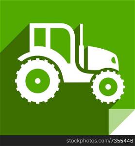 Tractor, transport flat icon, sticker square shape, modern color. Transport on the road
