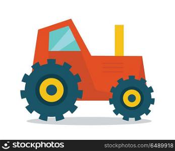 Tractor vector. Flat style design. Farm machinery and instruments concept. Illustration for farming and agricultural theme illustrating, app icons, ad, infographics. Isolated on white. . Tractor Vector Illustration in Flat Style Design.. Tractor Vector Illustration in Flat Style Design.