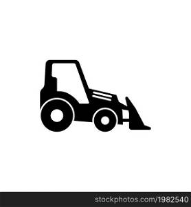 Tractor with Bucket, Bulldozer. Flat Vector Icon illustration. Simple black symbol on white background. Tractor with Bucket, Bulldozer sign design template for web and mobile UI element. Tractor with Bucket, Bulldozer Flat Vector Icon