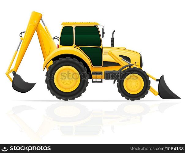 tractor with bucket front and rear vector illustration isolated on white background