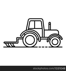 Tractor with plow icon. Outline tractor with plow vector icon for web design isolated on white background. Tractor with plow icon, outline style