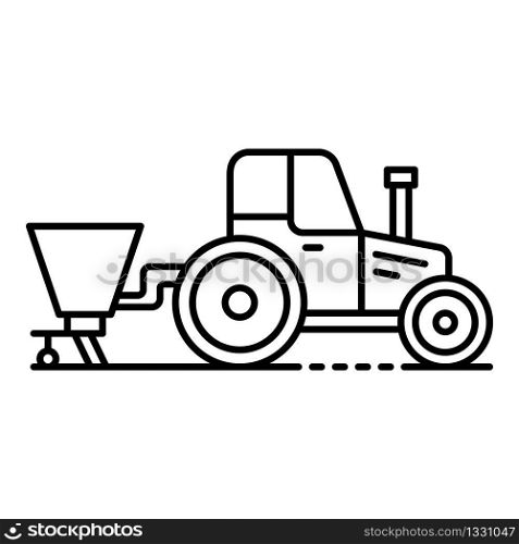 Tractor with seed drill icon. Outline tractor with seed drill vector icon for web design isolated on white background. Tractor with seed drill icon, outline style