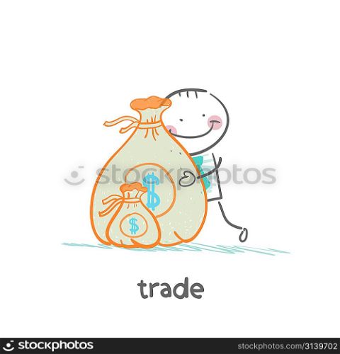 trade hugging a bag of money