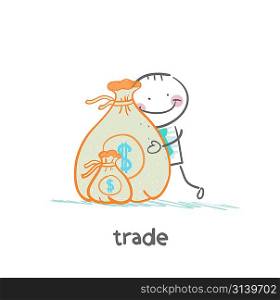 trade hugging a bag of money