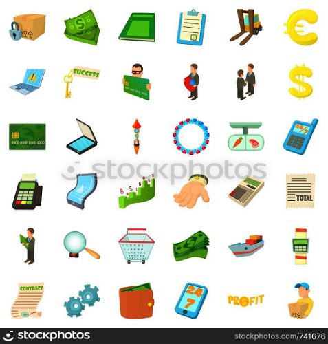 Trade icons set. Cartoon style of 36 trade vector icons for web isolated on white background. Trade icons set, cartoon style