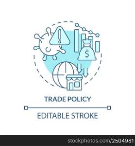 Trade policy turquoise concept icon. Cooperation for sustainable recovery after covid abstract idea thin line illustration. Isolated outline drawing. Editable stroke. Arial, Myriad Pro-Bold fonts used. Trade policy turquoise concept icon
