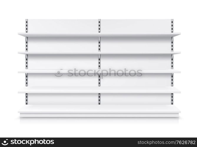 Trade shelf, shop rack, isolated realistic store display and product