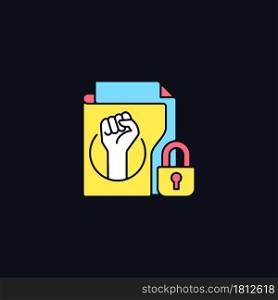 Trade union membership RGB color icon for dark theme. Improving employment rights. Fighting discrimination. Isolated vector illustration on night mode background. Simple filled line drawing on black. Trade union membership RGB color icon for dark theme