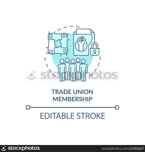 Trade union membership turquoise concept icon. Sensitive business data abstract idea thin line illustration. Isolated outline drawing. Editable stroke. Roboto-Medium, Myriad Pro-Bold fonts used. Trade union membership turquoise concept icon
