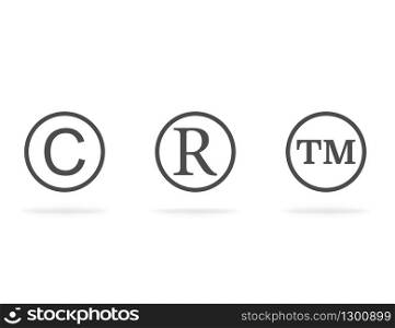 Trademark symbols for copyright and right of property. Flat design with shadow. Vector EPS 10
