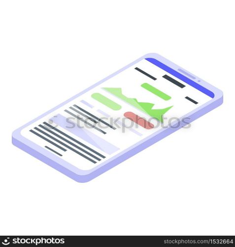 Trader smartphone icon. Isometric of trader smartphone vector icon for web design isolated on white background. Trader smartphone icon, isometric style