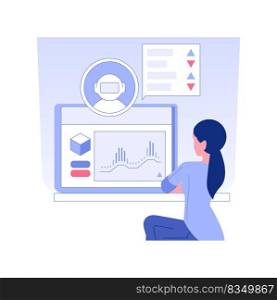 Trading bot isolated concept vector illustration. Stock market trader uses automated trading system, investment process, raising money, robo-advisers idea, blockchain technology vector concept.. Trading bot isolated concept vector illustration.