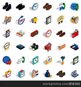 Trading icons set. Isometric style of 36 trading vector icons for web isolated on white background. Trading icons set, isometric style