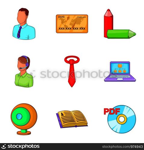 Trading operation icons set. Cartoon set of 9 trading operation vector icons for web isolated on white background. Trading operation icons set, cartoon style