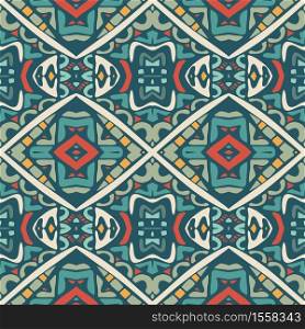 Traditional abstract geometric ethnic seamless pattern ornamental. Decorative fabric art textile design. Tiled ethnic pattern for fabric. Abstract geometric mosaic seamless background