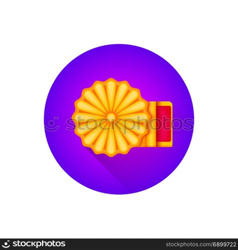 traditional asian mooncake bakery dessert. vector colorful traditional mid-autumn festival Chinese bakery dessert mooncake illustration flat shadow design round violet background