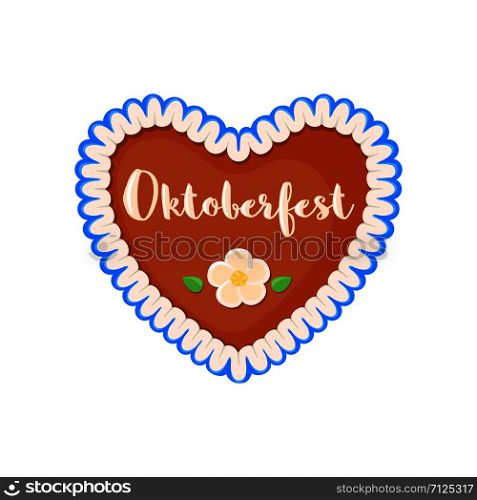 Traditional bavarian gingerbread heart icon in flat style isolated on white background. Vector illustration.. Traditional bavarian gingerbread heart icon in flat style.