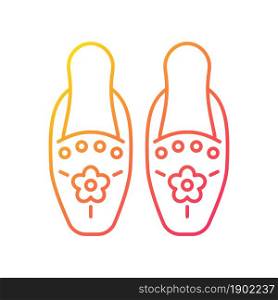 Traditional beadwork gradient linear vector icon. Singaporean beaded slippers. National design. Decorate clothing. Thin line color symbol. Modern style pictogram. Vector isolated outline drawing. Traditional beadwork gradient linear vector icon