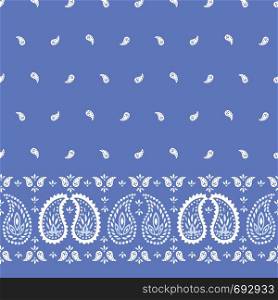 Traditional Blue Paisley Vector Seamless Horizontal Border and Pattern. Whimsical classic background. Monochrome Shawl print. Perfect for textile. Traditional Blue Paisley Vector Seamless Horizontal Border and Pattern. Whimsical classic background.