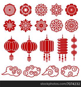 Traditional chinese and japanese decorative design vector elements. Japanese and chinese traditional decoration red lantern illustration. Traditional chinese and japanese decorative design vector elements
