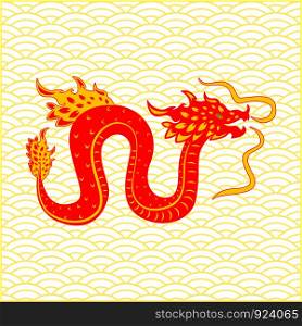 Traditional chinese Dragon character. Flat style. Vector illustration. Background traditional chinese ornament. Traditional chinese Dragon character. Flat style. Vector illustration
