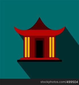 Traditional Chinese House icon in flat style on a blue background. Traditional Chinese House icon, flat style