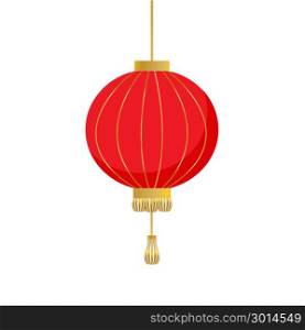 Traditional Chinese lantern. Traditional Chinese lantern in a flat style. Vector icon symbol with red lantern isolated on a white background.
